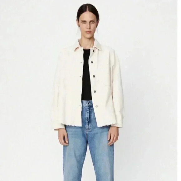 Zara Corduroy Oversized Loose Shirt Shacket Ivory Cream Long Sleeve Size  Small - Picture 2 of 13